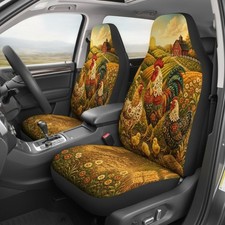 Rooster Chicken Car Seat Covers, Hen Chicks Country Farm Auto Seat Protectors picture