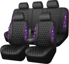 CAR PASS Bling Diamond Leather Car Seat Covers Full Set, Purple Rhinestone picture