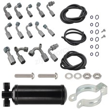 Universal 134a Air Conditioning A/C Extended Length Hose Line Kit Fittings Drier picture