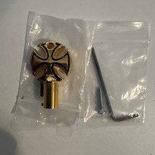 CROSS ROUND BARREL KEY BLANK FOR HARLEY DAVIDSON GOLD W BLACK ENAMEL INLAY picture