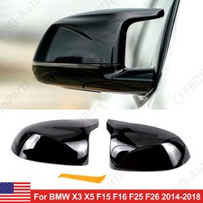 2x Gloss Black Snap-On Side Mirror Cover Caps For BMW X5 F15 X4 F26 X3 F25 14-18 picture