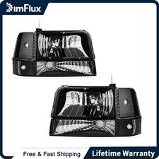DimFlux Headlights for 92-96 Ford F150 F250 F350 Bronco Black Housing picture