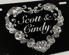 Custom Engraved Heart Couple Wedding Gift Car Tag Diamond Etched License Plate picture