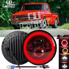 7 Inch Round LED Headlight Red Halo DRL Hi/Lo Fit Chevy C10 Camaro Pickup Truck picture