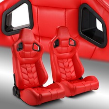Red PVC Reclinable Pure Series Racing Seats Pair W/Slider Left/Right picture