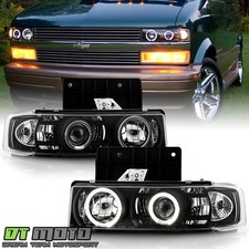 Black 1995-2005 Chevy Astro GMC Safari LED Halo Projector Headlights Left+Right picture