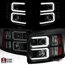 Fit 2007-2014 Chevy Silverado 1500 2500 LED Bar Projector Headlights Black Smoke picture
