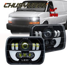 Pair 7x6 5x7 LED Headlights Hi/Lo/DRL For Chevy Express Cargo Van 1500 2500 3500 picture