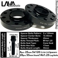 4PC 25MM THICK 5X120 72.56MM C.B WHEEL SPACER+20 14X1.25 BOLT FIT BMW MINI MODEL picture