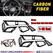 1/10x Carbon Fiber Black Dashboard AirVent Frame Trim For 16-20 Honda Civic 10th picture