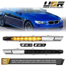 Chrome Fender Grill Smoke Amber LED Side Marker Lights For 07-13 BMW E90 E92 E93 picture