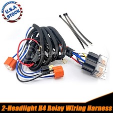 Kit 2-Headlight H4 Headlamp Light Bulb Ceramic Socket Plugs Relay Wiring Harness picture