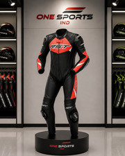 Men's 1-Piece Leather Motorcycle Racing Suit CE Armor Track Biker Black Red picture