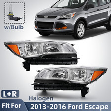 For 2013-2016 Ford Escape Halogen Chrome Headlights W/ Bulb Left+Right Pair picture