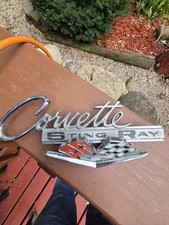 1963-1965 Corvette Stingray Rear Deck Emblem OEM GM# 3797414 And Crossed Flags  picture
