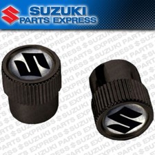 NEW SUZUKI BLACK LOGO VALVE STEM CAPS SET OF 2 EASY GRIP KNURLED 990A0-19069-BLK picture