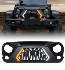 Xprite Black Front Shark Grille w/Turn Signal Lights for 07-18 Jeep Wrangler JK picture