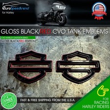Harley CVO Custom Tank Emblems Gloss Black Red Metal 3D Logo Road Glide Set of 2 picture