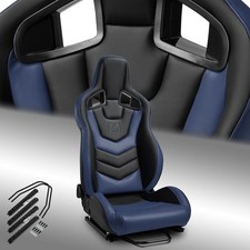 1PC EVO-Series Reclinable PVC Racing Seats Car Seat Black-Blue w/Sliders picture