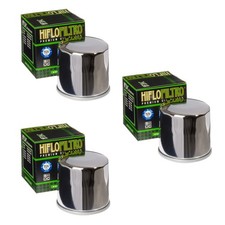 Hiflofiltro 3 Pack Oil Filter HF204 Chrome Honda Kawasaki Suzuki Triumph Yamaha picture