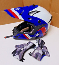 BILT Lux Motorcycle Dirt Bike Race Helmet Red White Blue Adjustable Visor Medium picture