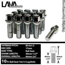 10PC CHROME 14X1.5 BALL SEAT LUG BOLT 28/40/45MM SHANK FIT MERCEDES STOCK WHEEL picture