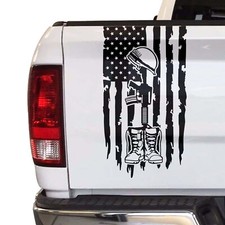 Battlefield Cross Fallen Soldier Veteran Boots Rifle Truck Tailgate Vinyl Decal picture