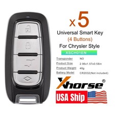 5 x Xhorse XM38 for Chrysler Style Universal Remote Smart Key 4 Buttons XSCH01EN picture