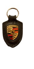 Vintage Porsche 911 Leather Key Ring Chain Holder Black 912 Carrera Stuttgart picture