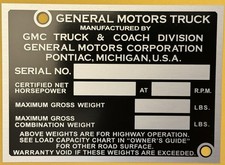 1953-54 GMC Truck Blue Chip Door/Dash GVWR Trim ID Plate ***STAMPED w/ Ur Info picture