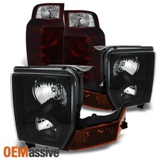 Fit 06-10 Jeep Commander SUV Black Headlights + Dark Red Tail Lights Combo picture