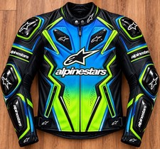 Men Leather Motorcycle Racing Jacket Blue Green Black CE Armor Sport Bike Biker picture
