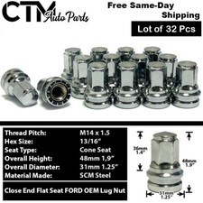 32x Ford OEM Factory Chrome 14x1.5 Flat Seat Lug Nut Fit F250 F350 Super Duty picture