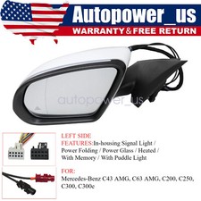 WHITE LEFT DRIVER SIDE MIRROR FIT MERCEDES C250 C300 C350 C63 2015 16 17-2021 picture
