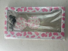 2 COW Pink White License Plate Frames w/hardware Cup Silicone Inserts Dalmatian picture