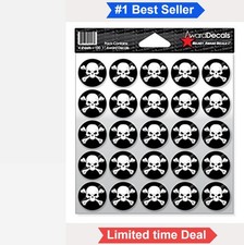 Skull and Crossbones Decals 1 Inch 20 Mil Vinyl White on Black 100 Pack Helmet picture