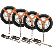 VEVOR Car Tie Down Straps with Chain Anchors Ratchet Tie Down Car Trailer Hauler picture