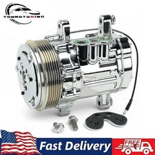 SD-7 Mini A/C Compressor w Clutch 6 Groove Serpentine Belt Chrome Housing picture