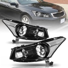 For 2008-2012 Honda Accord Sedan 4Dr Black Clear Corner Headlights Assembly Pair picture