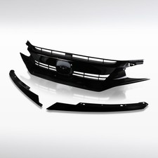 Fit 2016-2018 Honda Civic Glossy Black Vertical Billet Front Bumper Hood Grille picture