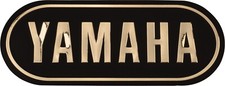 Yamaha 3D Emblem 132x52mm - Self Adhesive - Black Gold Trim Letters Oval 5-133 picture