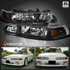 Fits 1990-1993 Acura Integra Black 1PC Style Headlights Corner Lamps Left+Right picture