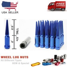 24PC 1/2x20 BLUE 4.5” (SPLINE) SPIKE LUG NUTS FITS DODGE JEEP FORD GMC+ KEY picture
