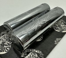 SIMMS BAY AREA CUSTOM CYCLES CHROME BILLET TRIBAL HANDLEBAR GRIPS 1in HARLEY picture