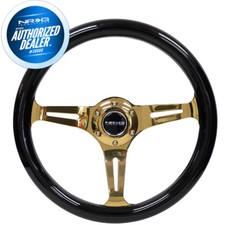 NEW NRG Classic Black Wood Steering Wheel 350mm Chrome Gold Spokes  ST-015CG-BK picture