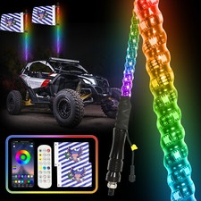 Pair 4FT RGB LED Whip Lights Spiral Antenna W/Flag & Remote APP For UTV ATV RZR picture