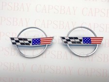 Pair 84-96 Corvette C4 Front Nose and Rear Gas Lid Emblem Chrome US Flag picture