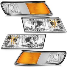 WEELMOTO Pair Headlights For 1998-2002 Mercury Grand Marquis Chrome Amber Corner picture