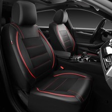 CAR PASS Universal FIT Piping Leather Two Front Seat Covers, 6PCS, Black Red  picture