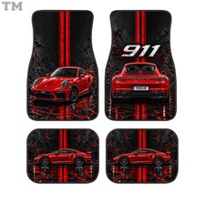 Red 911 Sports Car Floor Mats Set of 4 Magma Crack Racing Turbo Auto Rugs picture